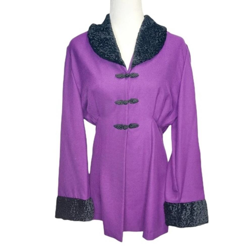 Vintage Women's Mid century Collared Purple & Black Light Dress Coat